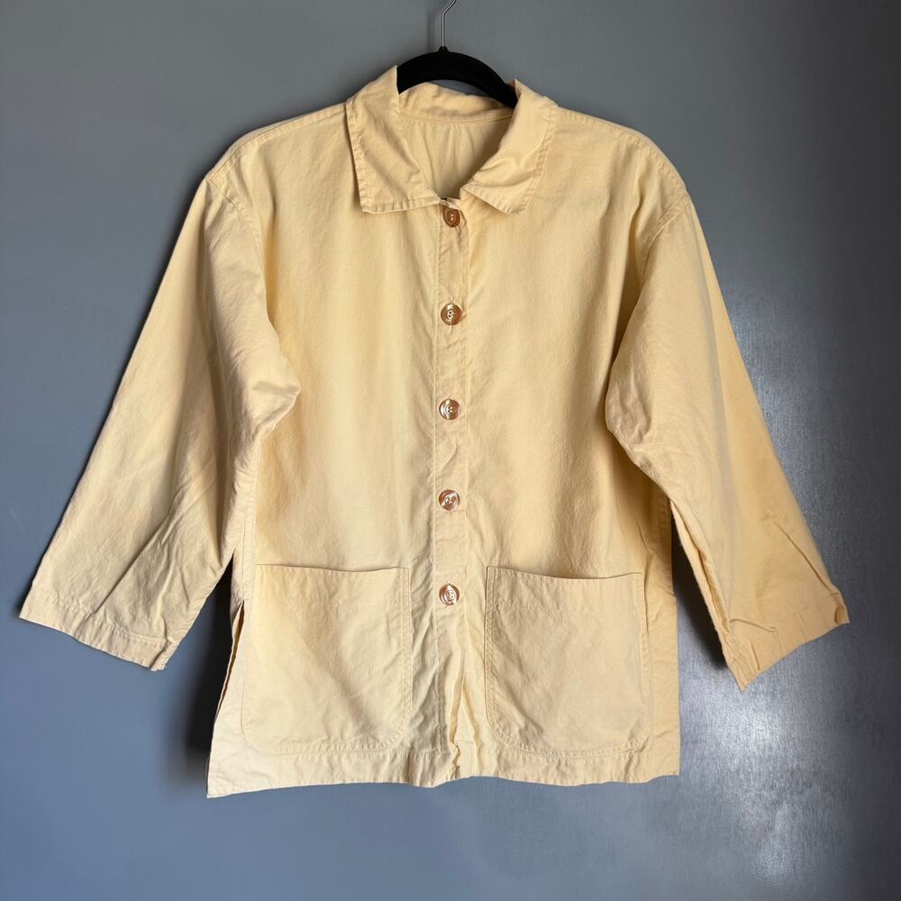 Custom Made WOMEN'S Small Creamy Pastel Yellow Cotton Chore Coat Lightweight